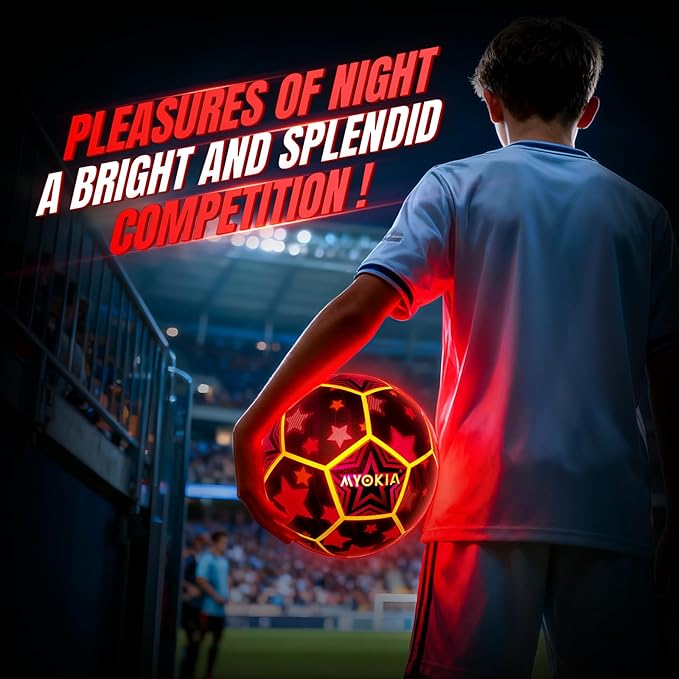 Light Up Soccer Ball Glow in The Dark Size 5 Indoor&Outdoor Sports Gifts Birthday Ideas for 3-15+ Boys, Girls, Teens with Pump & USB Cable, Tri-Color (Red, Green, Blue)，Outdoor Night Games