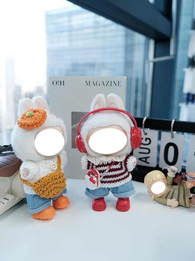 Clothes for 17cm Doll, 6 pcs Set Doll's Outfits Luxury Dress Sweater Jeans Headset Shoes Bag Accessories Fashion Stylish Adorable Dolls Clothes (No Doll) (Striped Red)