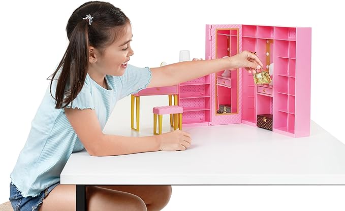 Mini Brands Mini Fashion Dream Wardrobe by ZURU with Exclusive Metallic Mini Fashion Bag and 25+ Storage Areas to Hold Doll Accessories Gift