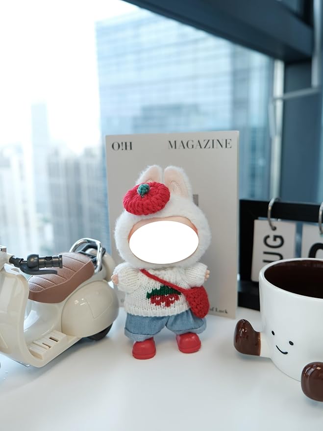 Clothes for 17cm Doll, 5 pcs Set Doll's Outfits Luxury Dress Sweater Jeans Pants Headpieces Shoes Accessories Fashion Stylish Adorable Dolls Clothes (No Doll) (Persimmon Strawberry White)