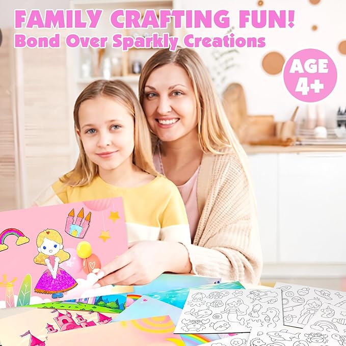 AJAZPER Foil Crafts for Kids, Arts Kit for Kids, Art & Craft Supplies Kits, DIY Creative Activity Travel Toy Gift, Ideal Birthday Christmas Party Favor Gifts for Girls Boys Ages 4+ (Pink)