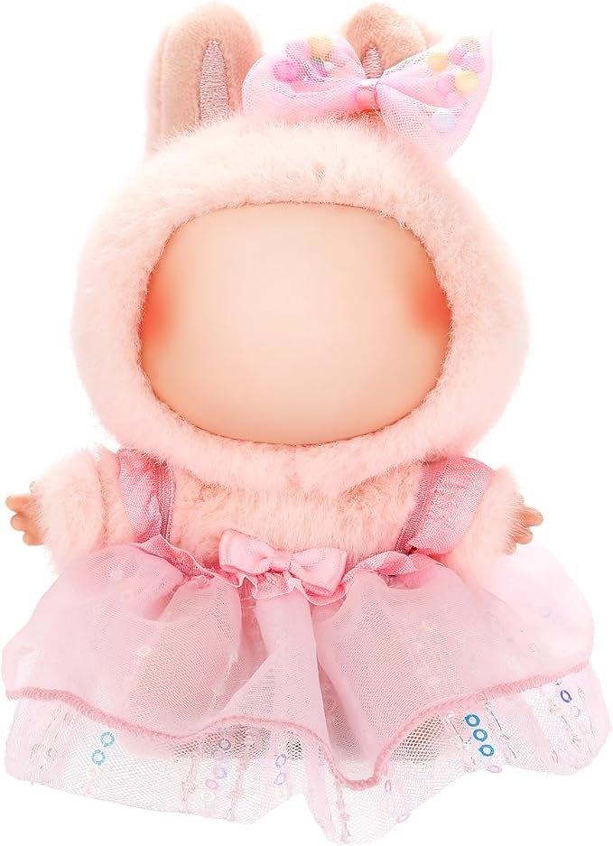 Doll Clothes for Labubu 17cm Have a Seat & Exciting Macaron & Big into Energy Series Dolls, Adorable Chic Dress Set for 17cm Dolls Accessories (Pink Gauze Skirt + Hairband)