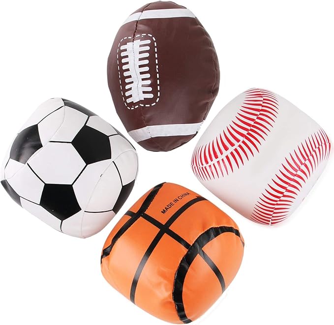 Liberty Imports 4 Pack Soft Plush Stuffed 5" Sports Balls Assortment Toy Playset for Kids, Toddlers - Football, Baseball, Basketball, Soccer