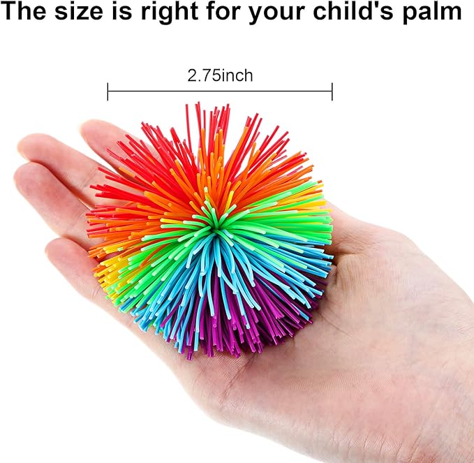 Leinuosen 12 Pieces 12 Pieces Stringy Balls Sensory Stringy Ball Soft Rainbow Pom Bouncy Stress Bags Easter Egg Fillers Basket Stuffers Party Favors Birthday Gifts, Multicolor (2.75 Inch)