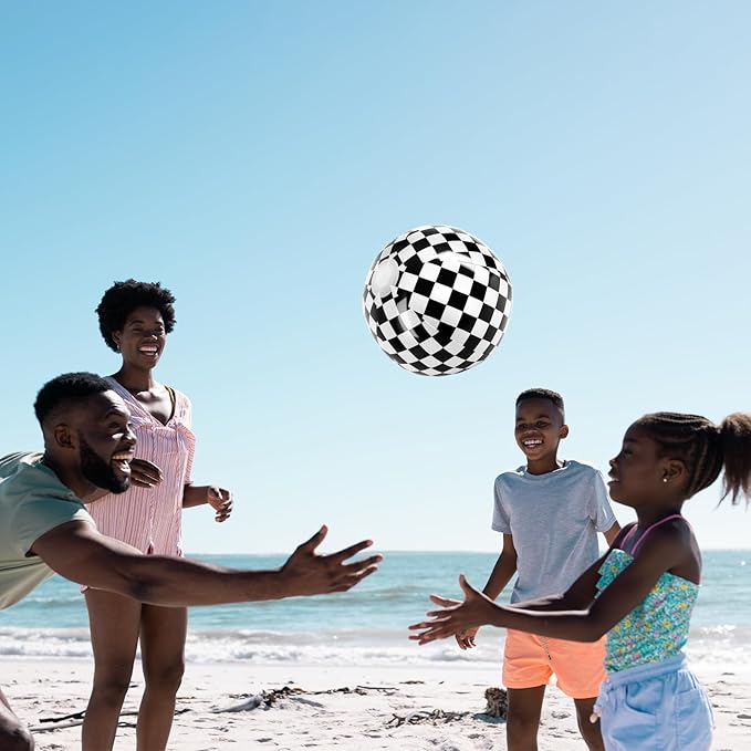 12PCS Race Car Checkered Flag Beach Ball Set–12" Vibrant Black & White Themed Beach Balls for Kids’ Racing Birthday Parties,Summer Pool Games, End of Year Class Decorations,Bulk Party Favors