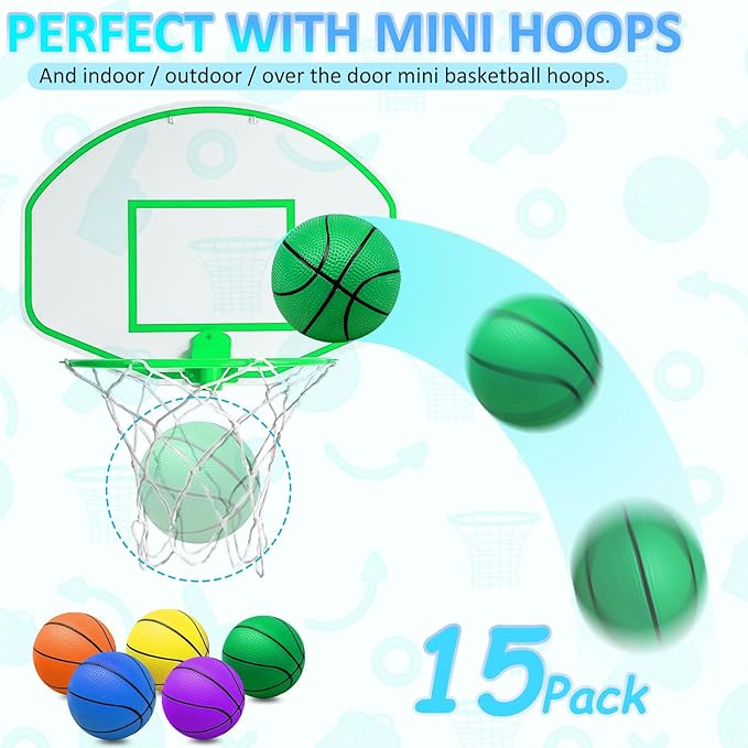 15Pcs 6" Mini Basketball Balls Bulk Small Basketball Set, PVC Small Basketballs for Over The Door Hoop Games Party Favors Indoor Outdoor Play Adults Kids Pool Beach Colorful