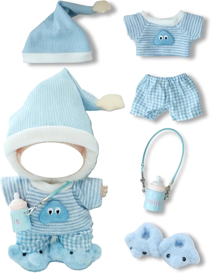 Clothes for 17cm Doll, 5 pcs Set Doll's Outfits Luxury Hat Shirt Pants Crochet Elephant Shoes Accessories Fashion Stylish Adorable Dolls Clothes (No Doll) (Sleepy Elephant Blue)