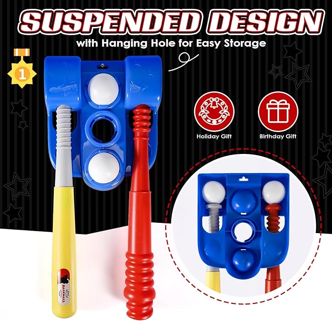 Tball Set for Kids, T Ball Sets for Toddlers 1-3, Baseball Toys with 6 Balls/Glove/Pitching Machine/Bat/Tee, Outdoor Sports Gifts for Boys Girls(Blue)