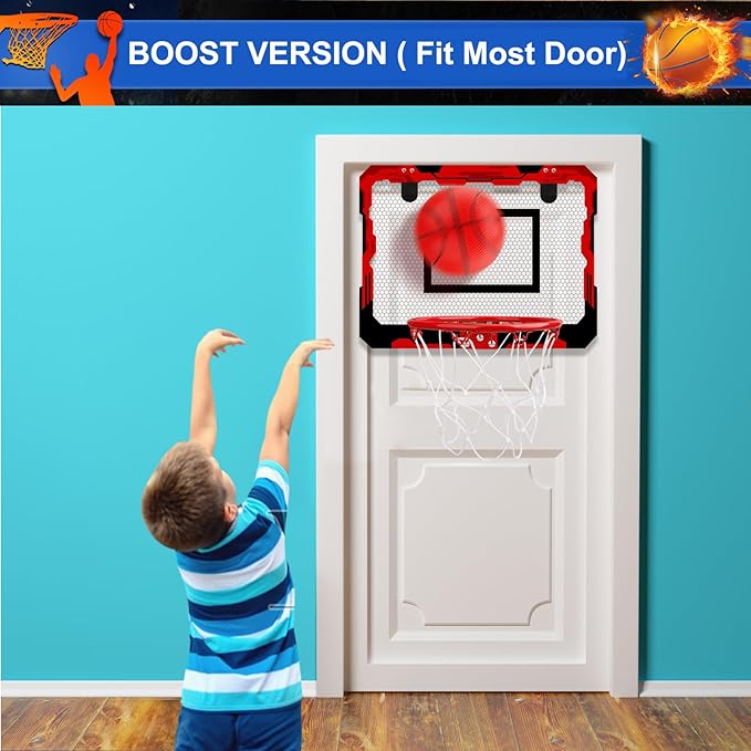 Indoor Mini Basketball Hoop Set Gift for Kids Adults, Upgrade Over Door Hoop with 4 Rubber 6" Balls, Wall Mount Hoop for Bedroom Yard, Christmas Stocking Stuffer Gift for Boys Teen