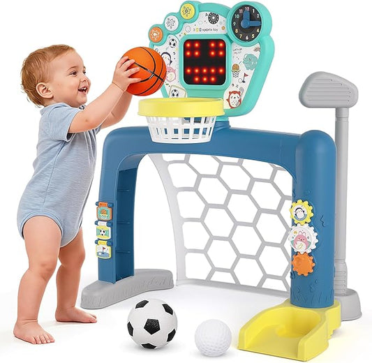 Toddler Sports Toys, 3-in-1 Toddler Basketball Hoop Soccer Golf Activity Center, Basketball Hoop for Kids 1-3,1 2 3 Year Old Boys Girls Toy, Montessori Toys for Toddlers & Baby
