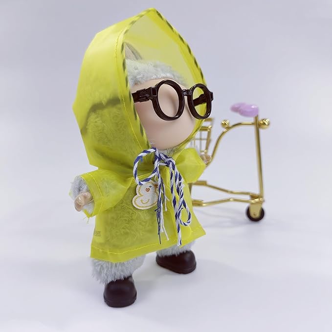 17cm Doll Clothes Set, Stylish Yellow Raincoat Doll Outfits with Black Shoes, Black Glasses (No Dolls)