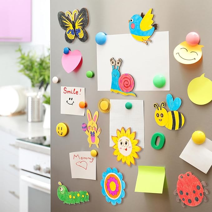 Blueweenly 36 Pcs DIY Wooden Magnets Craft Kits for Kids Wooden Art Craft Supplies Painting Kit for Kids Activities Party Favors for Boys Girls Easter Basket Stuffers Birthday Party Gifts Toys