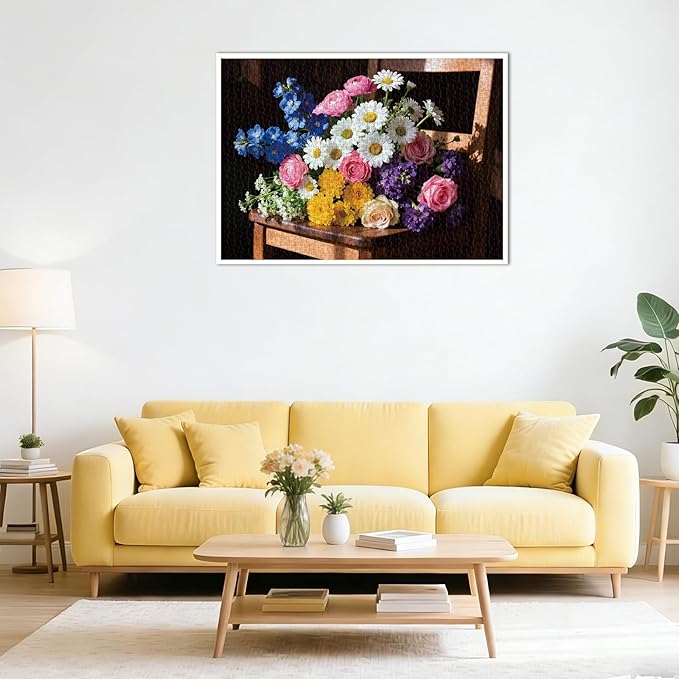 Puzzle for Adults 1000 Pieces, Flowers in The Chair Puzzle, Challening Impossible Difficult Hard Fun 1000 Pieces Jigsaw Puzzles for Adults Family with Letters on Back