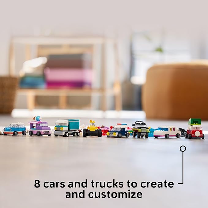 LEGO Classic Creative Vehicles, Colorful Construction Brick Building Kit with Ice Cream Truck, Police Car Toy, Model City Cars and More, Gift or Car Toy for Boys, Girls and Kids Ages 5 and Up, 11036
