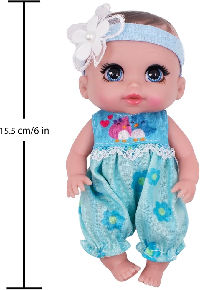 6 Inch Small Baby Doll Handbag Bag Set with Little Bottle，All Vinyl Reborn Baby Dolls Nursing Set for Kids.Easter Baby Doll Kit (Pink & Blue)