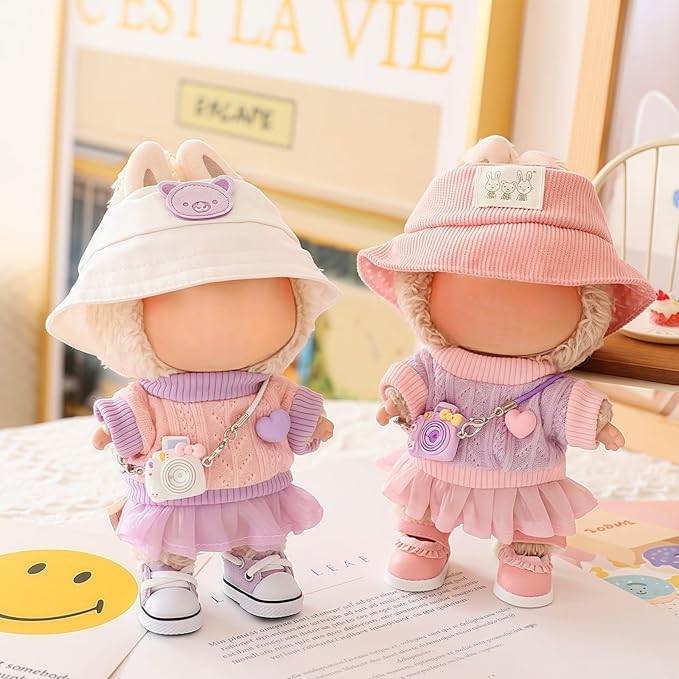 Clothes for Lu bubu 17cm Dolls(No Doll) Accessories, Stylish Kawaii Pink Outfit Set 5 Pieces Suitable for 17cm Dolls , Doll Hat Shoes Clothing Set Replacement