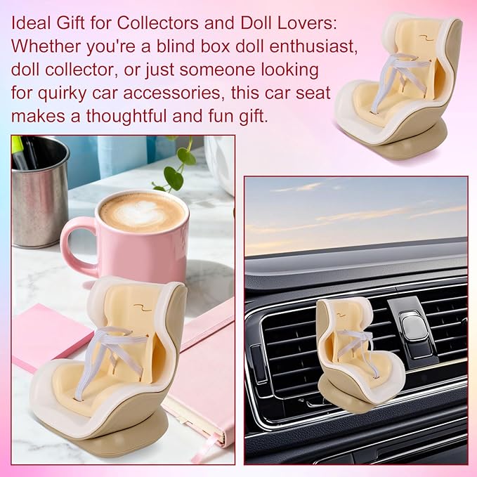 Doll Car Seat for 17cm/6.69in Dolls with Air Vent Clip & Desktop Stand, Cute Stylish Car Ornament Decorative Desktop Display Accessory for Anime & Toy Collectors