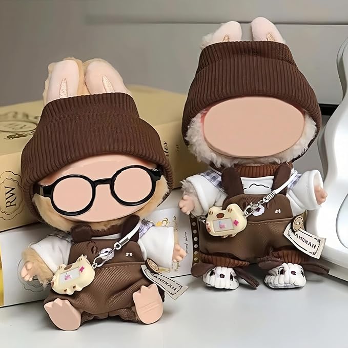 6 Set 17cm Doll Clothes, Clothes for Dolls Outfit, Accessories for 17cm Dolls Clothes T-Shirt + Overalls + Hat + Small Camera + Glasses + Shoes, No Doll Included