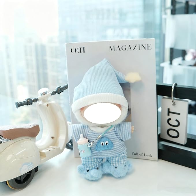 Clothes for 17cm Doll, 5 pcs Set Doll's Outfits Luxury Hat Shirt Pants Crochet Elephant Shoes Accessories Fashion Stylish Adorable Dolls Clothes (No Doll) (Sleepy Elephant Blue)
