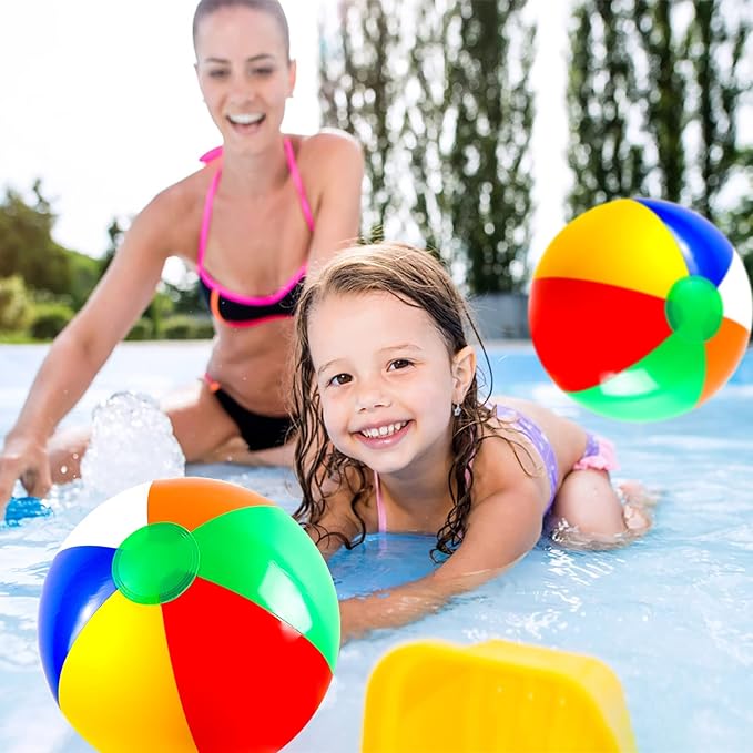 Coopay 12/24/36 Pack 16" Large Inflatable Colorful Beach Balls Classic Rainbow Swimming Pool Ball Birthday Beach Party Decoration Summer Water Games Gifts 16 to 12 Inches from Deflated to Inflated