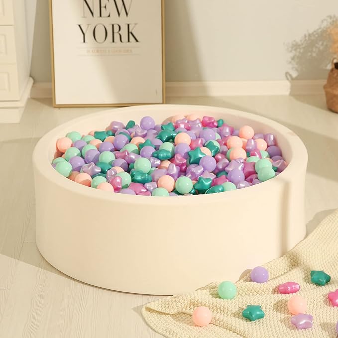 TRENDPLAY Star Ball Pit Balls for Toddlers -50 100 200 Count Star Balls Different Shapes, Non-Toxic Plastic Balls for Safe Play, Boys Girls Festival Party Decoration