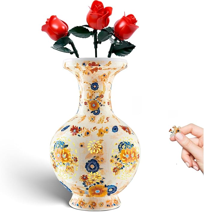 3D Puzzle Vase for Adults with LED Light, 200 Curved Pieces DIY Flower Vase Craft Kit, Creative Jigsaw Art Project Home Décor Centerpiece (C- Petaluxe Vase)