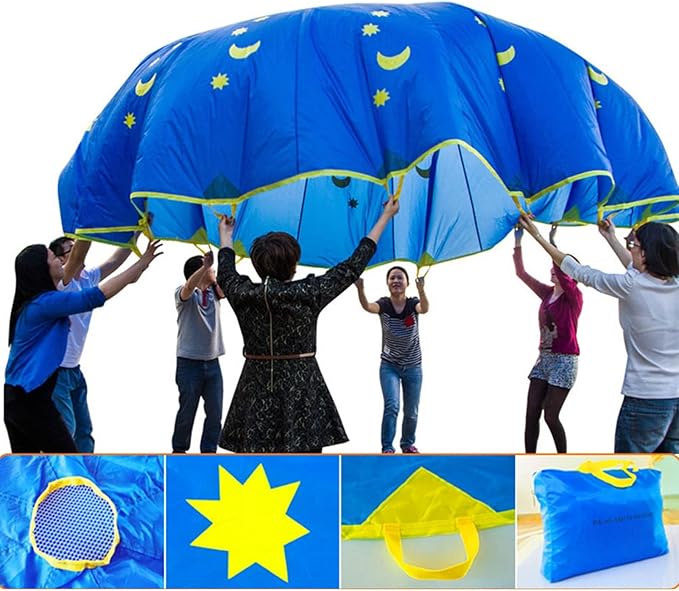 Akozon Rainbow Umbrella Parachute 1.8M Outdoor Children Sports Rainbow Umbrella Kids Jump-sack Play Ballute Parachute Polyester Cloth