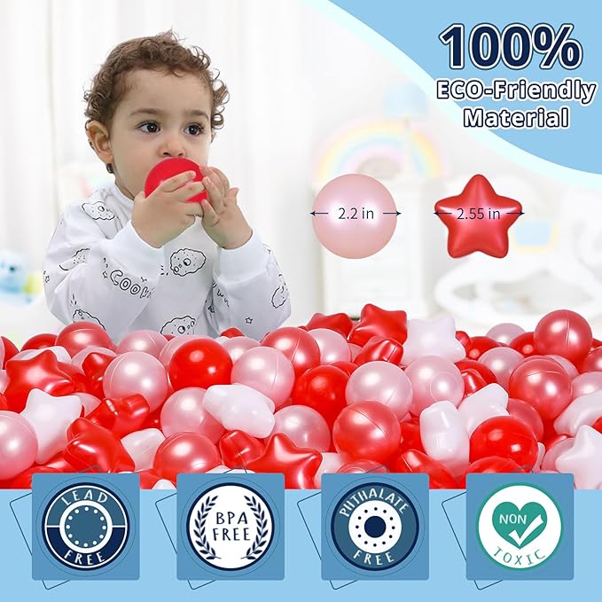 STARBOLO Star Ball Pit Balls for Toddlers- 200 Pieces Bulk Pack Crush Proof Plastic Toy Balls for Toddler Ball Pits, Ballpit Play Tent, Baby Pool Water Toys, Christmas Party Decoration, Photo Props