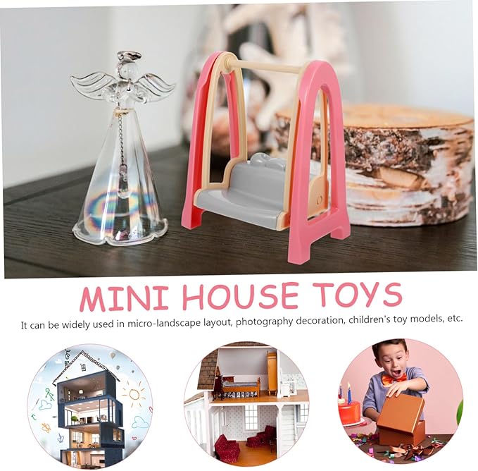 HANABASS Doll House Accessories Miniature Slide Swing and Wooden Horse Playground Set for Dollhouse Decor and Kids Imaginative Play