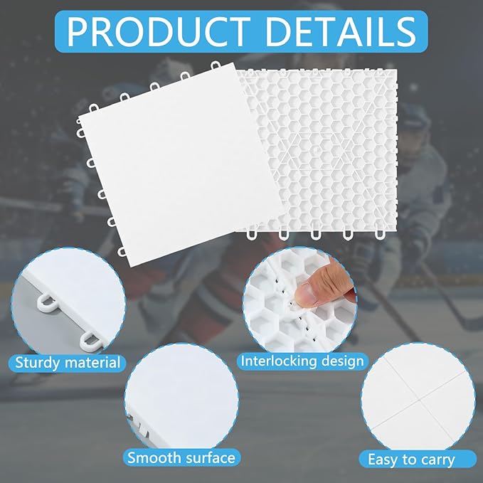 8 PCS Hockey Floor Tiles Mats, Interlocking Dryland Synthetic Ice Tiles for Hockey Training Equipment Board for Shooting Outdoor Indoor, Expandable & Easy Install