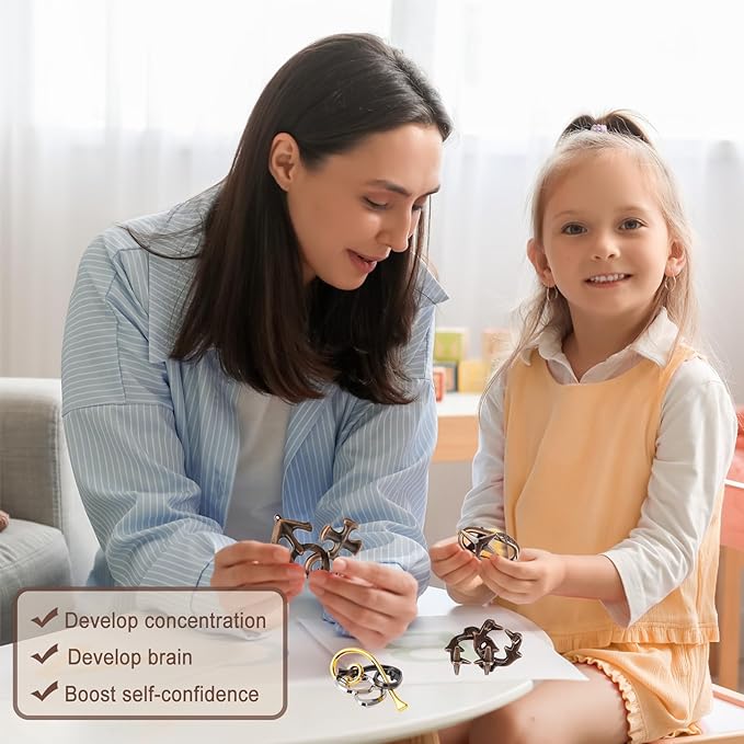 9 PCS Metal Brain Teaser Puzzles Disentanglement Puzzles Lock Puzzle Games Set Gift for Adults Teenagers Kids
