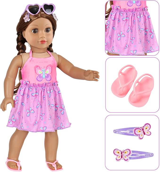 Ecore Fun 18 Inch Doll Carrier Backpack, 7Pcs Travel Doll Clear Display Storge Bag with Doll Clothe and Accessories for Take Doll Out, Girl Birthday Gift