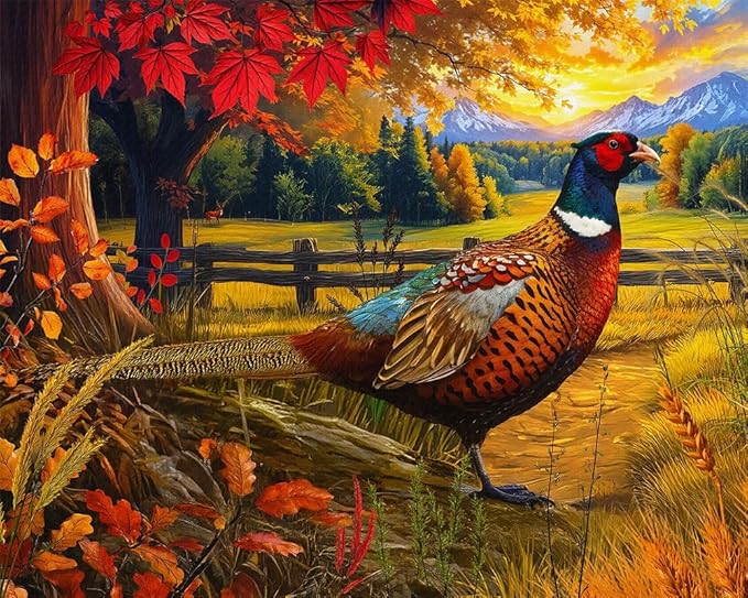 Springbok Golden Fields Pheasant 500 Piece Jigsaw Puzzle for Adults - Pheasant in a Fall Scene - Unique Cut Pieces - Made in USA