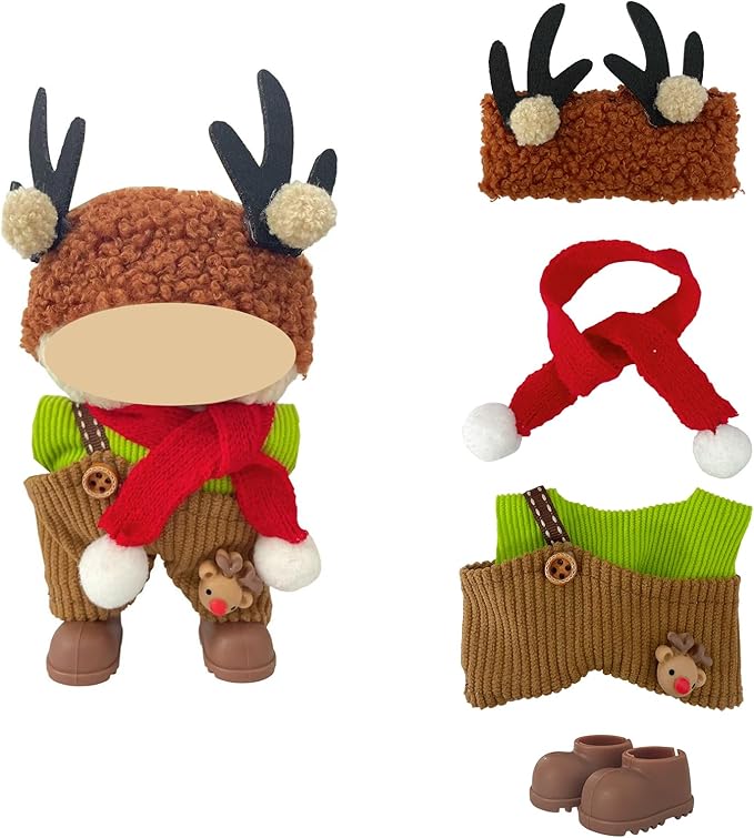 Ezcora 5 Pack Christmas Doll Clothes Set for 17cm Doll – Santa, Reindeer, Snowman Costumes with Shoes, Scarves & Glasses Accessories, (No Dolls) (Christmas Outfit)