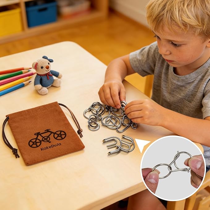 38 PCS Metal Brain Teaser Puzzles Set – Challenging Disentanglement Logic Lock Games for Adults, IQ Mind Toy Gift for Teens & Kids in Portable Travel Pouch