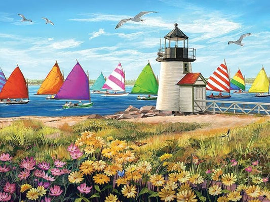 White Mountain 500 Piece Jigsaw Puzzle Summer Beach Sailboat Puzzles with Large Pieces Gift for Adults and Family 18"x24" - Rainbow Fleet