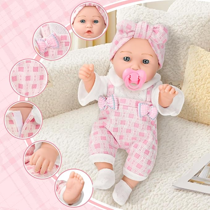 12" Girl Baby Doll Playset with Accessories and Clothes in Gift Box for Little Girls,12 Inch Small Realistic Baby Dolls Pacifier Bottle Pretend Baby Care Toy Set for Child Toddler 3+ Gift Collection