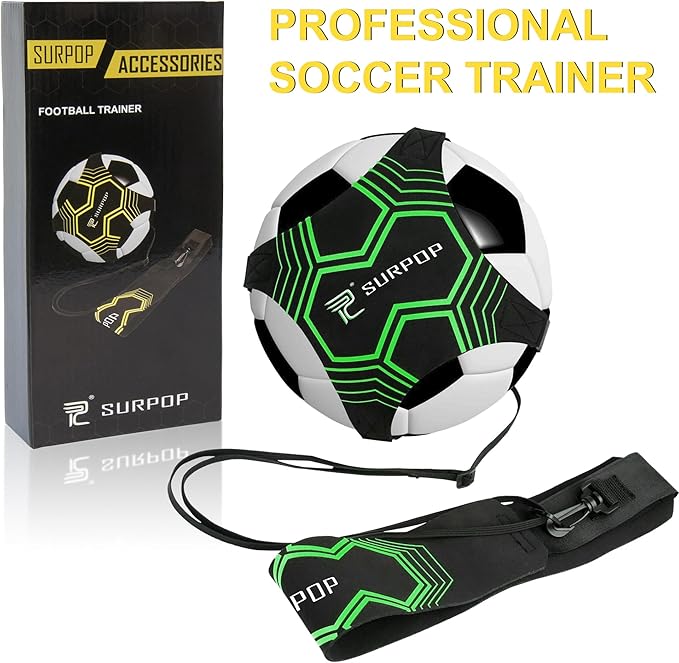 Surpop Soccer/Volleyball/Rugby Trainer, Football Kick Throw Solo Practice Training Aid Control Skills Adjustable Waist Belt for Kids Adults