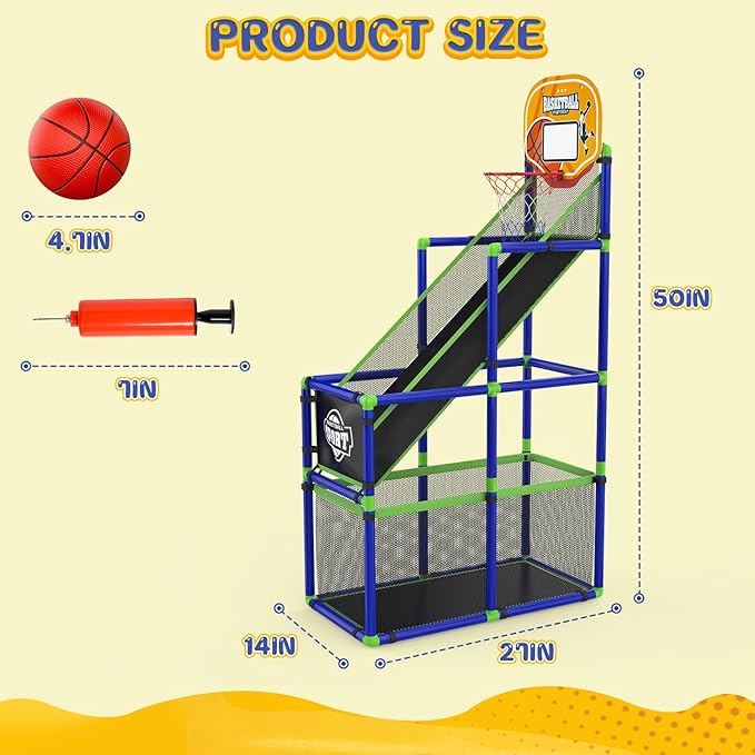 EagleStone Arcade Basketball Hoop Game Indoor, Ajustable Height Indoor Basketball Hoop with 4 Balls Storage Design for Kids,Perfect Sports Outdoor Play Toys for Kids Age 3 to 6 Years