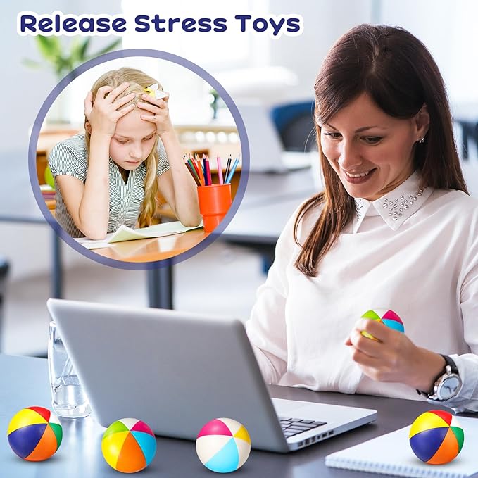 Jerify 48pcs Mini Beach Stress Balls 2.5 Inch PU Foam Relief Stress Squeeze Ball Beach Party Favors Small Summer Pool Relief Toys for Kids Birthday Hawaiian Luau Party Pool Water Games(Bright Color)