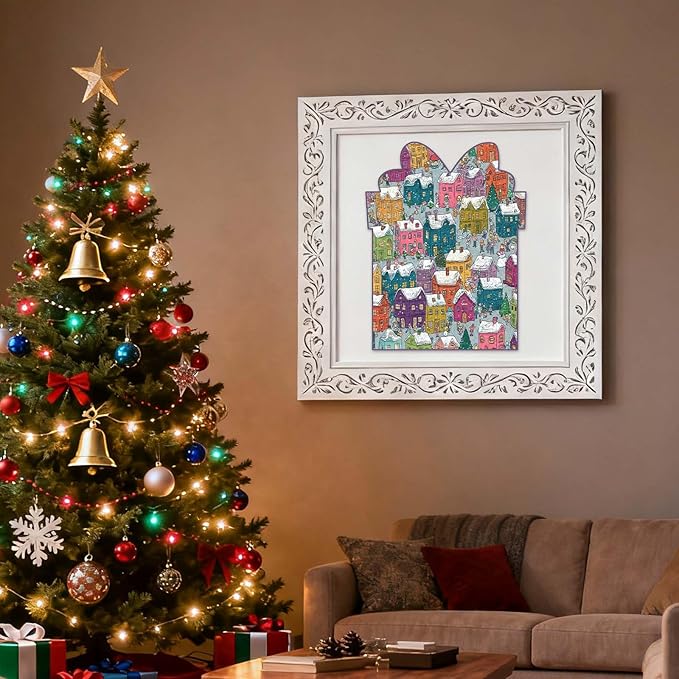 Mocfesk 495 Pieces Snowy Building Wooden Puzzles for Adults and Kids, Christmas Winter Town Puzzles for Family, Unique Shaped Wooden Puzzles Gift Box, Holiday Activity Family Fun 13.7'' x 17.8''