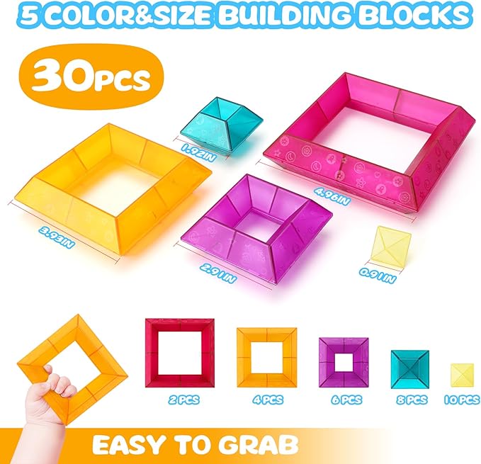 30-Piece Building Blocks Set for Kids - STEM Preschool Learning Activities Ages 3-6 Years Old, Light Table Compatible Educational Stacking Toys