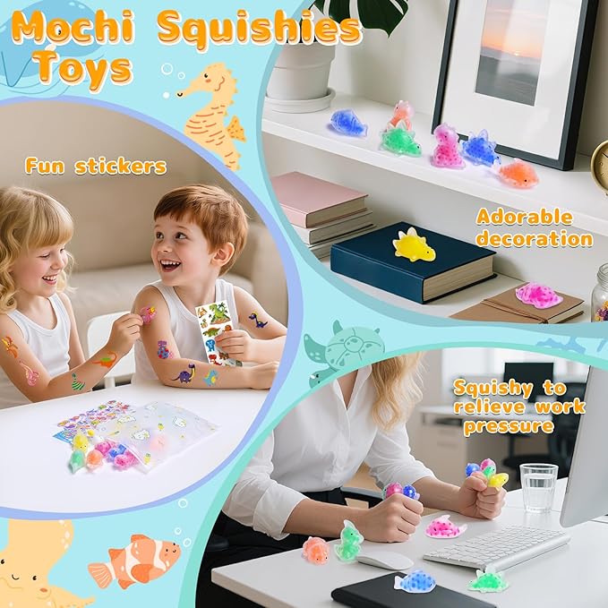 LEEHUR 24PCS Kawaii Squishies Mochi Squishy Toys for Party Favors Goodie Bags Stuffers, Stress Relief Squeeze Squishy Fidget Toys for Classroom Prizes Birthday Easter (24 Animal)