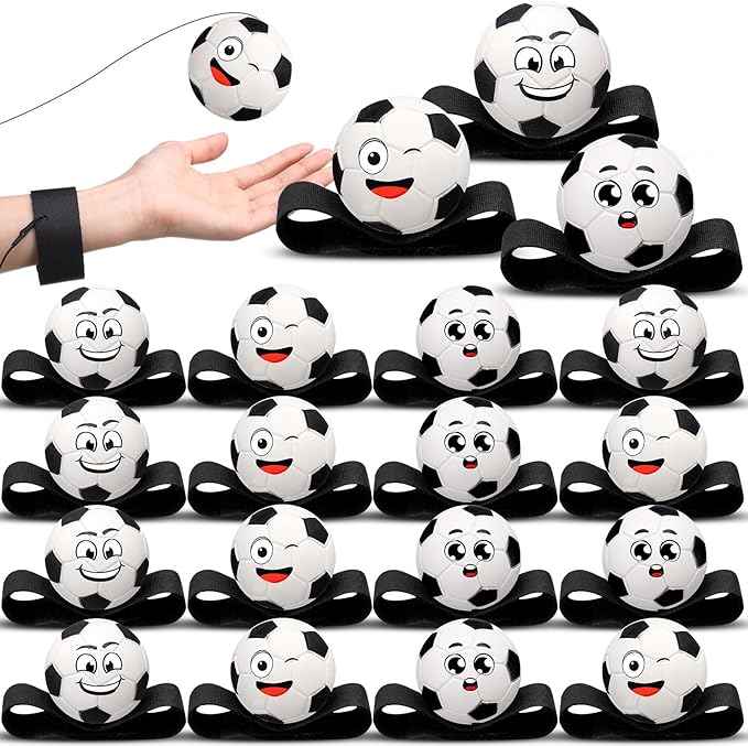18 Pcs Wrist Return Balls on a String Face Return Sport Balls with Elastic Strap Wrist Exercise for Adults for Fun Outdoor Activity Sports Team Gifts (Soccer)