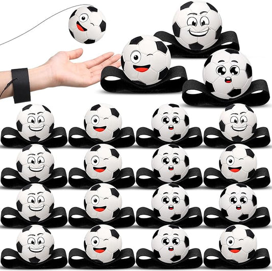 18 Pcs Wrist Return Balls on a String Face Return Sport Balls with Elastic Strap Wrist Exercise for Adults for Fun Outdoor Activity Sports Team Gifts (Soccer)
