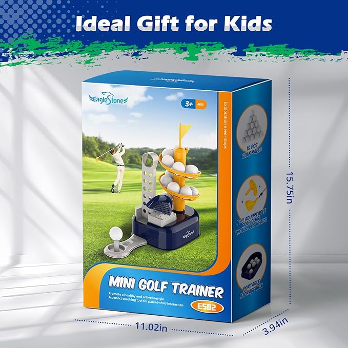 EagleStone Toddler Golf Set with Foot Pedal Launcher, Kids Golf Toy for Ages 3-8, Includes Adjustable Golf Club, 15 Balls & Golf Cart, Indoor&Outdoor Sports Gift for Boys and Girls