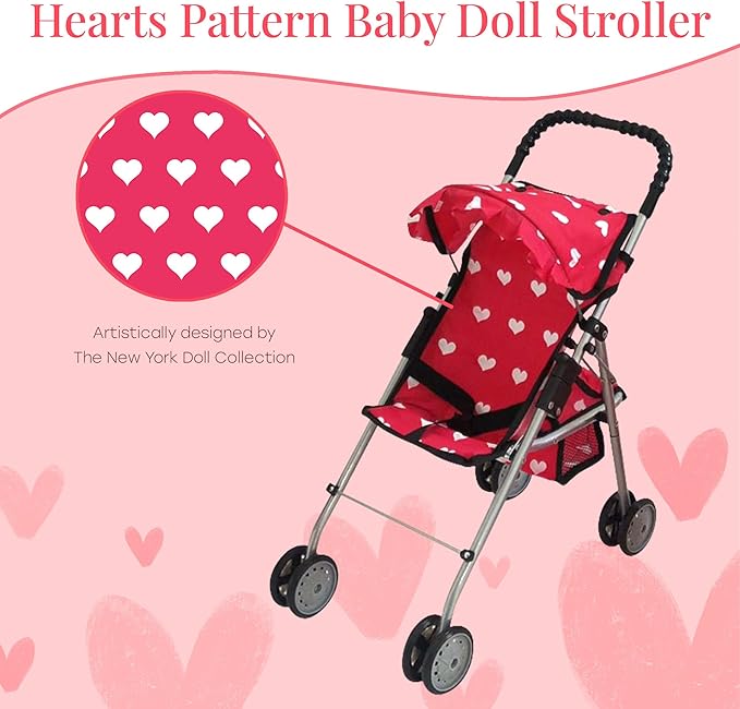 Deluxe Baby Doll Stroller with Crib Furniture Playset, Multi Baby Doll Accessories Set for 18" Dolls, Includes Doll Stroller Swing and Doll Bed Pretend Play for All Dolls - Pink