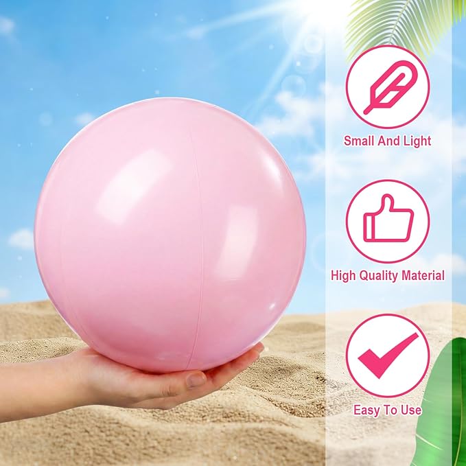 Realspring 24 Pcs Inflatable Beach Balls for Kids Bulk Pastel Solid Color Jumbo Beach Ball Swim Pool Floating Toys Baby Shower Birthday Summer Party Decor(Pink and White,12.5 Inch)