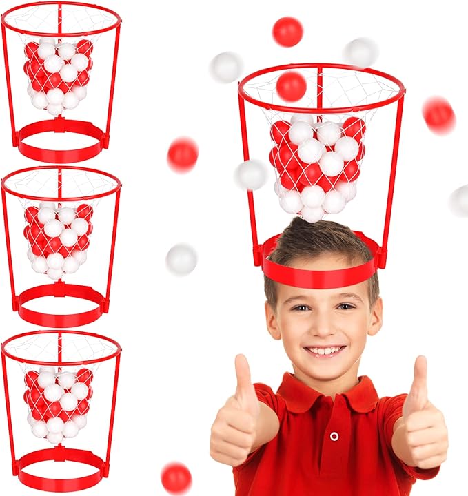 Hooqict 3 Pack Head Hoop Basketball Party Game for Kids and Adults Carnival Games Adjustable Basket Net Headband with 40 Balls for Birthday Party Basket Head Game Family Indoor Outdoor Fun Activities