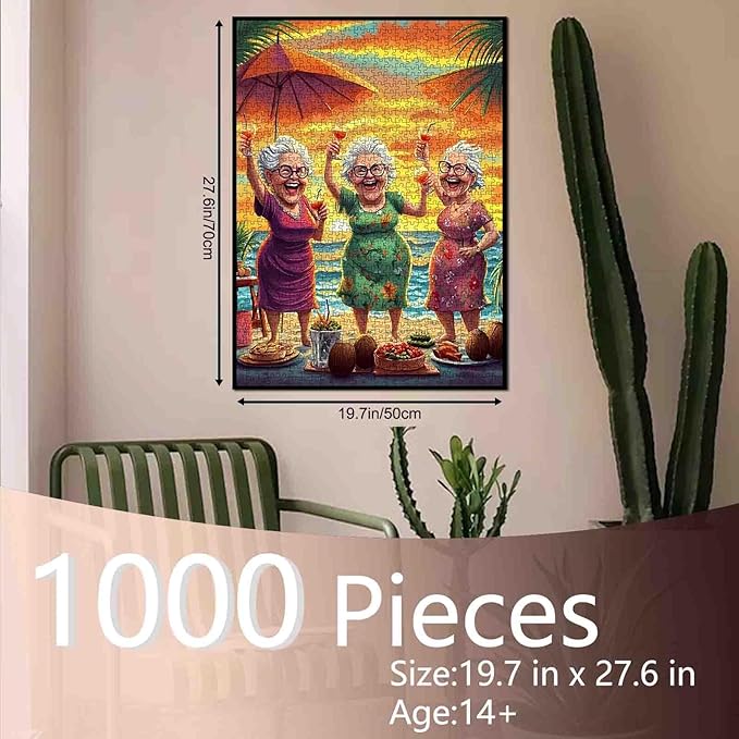 Laughing Ladies Jigsaw Puzzles for Adult 1000 Piece Old Woman Puzzles Wall Decor Happy Grandma’s Key Puzzles Sunday Outing Funny Jigsaw Puzzle 20''x27”inch Family Game Challengings, Friendship Gift